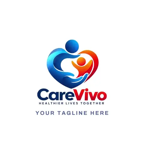 CareVivo logo animation with a heart and figure icon building in