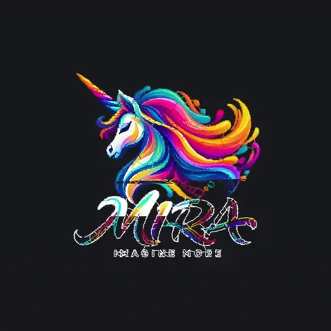 MIRA unicorn logo animation with a colourful mane