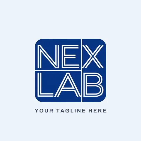 NEX LAB logo intro with a circle and blocks wiping across before the logo lands
