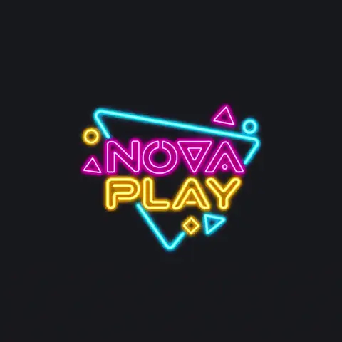 Neon logo animation of the word NOVA PLAY glowing inside a triangle