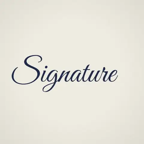 A cursive signature reading Signature writing itself on cream paper