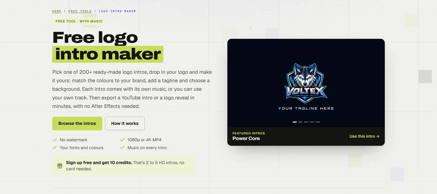 The free Logo Intro Maker gallery with a featured intro playing