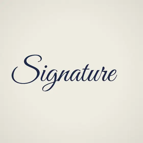 The word Signature written in the Great Vibes font with a fountain pen on cream paper